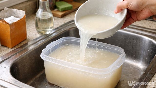 쌀뜨물을 김치통에 붓고 탈취하는 과정이다. / 위키푸디