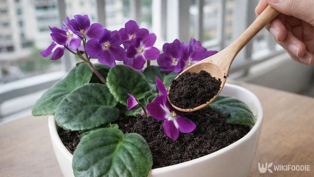 화분에 커피 찌꺼기 비료를 주고 있다. / 위키푸디