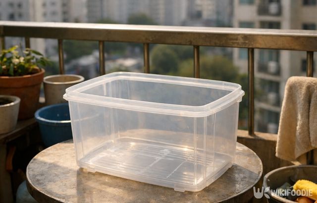 세척 후 햇볕에 김치통을 완전히 말리고 있다. / 위키푸디