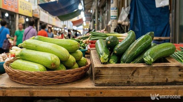 애호박(왼쪽)과 주키니호박(오른쪽)