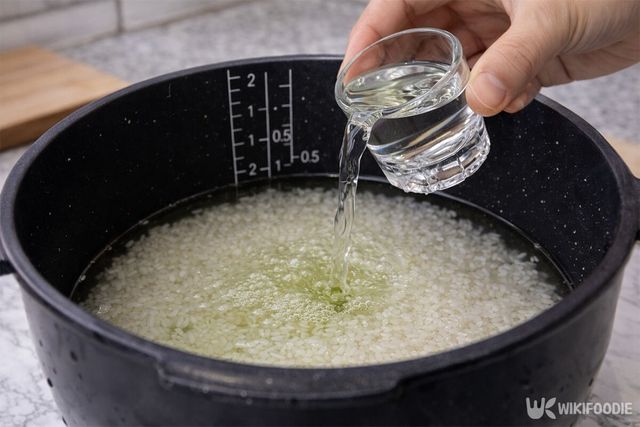 밥솥에 소주를 넣고 있다. / 위키푸디