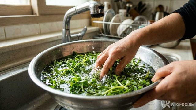 돌나물 세척하는 모습. / 위키푸디 공식 웹 사이트