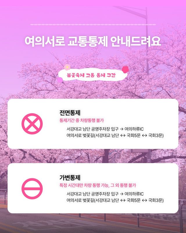 교통통제 포스터 2. / 영등포 여의도 봄꽃축제 인스타그램