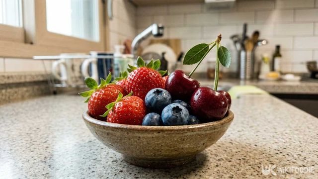 더러운 농산물 3위에 오른 딸기와 체리, 블루베리가 그릇에 담겨 있다. / 위키푸디