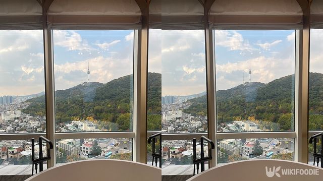 호텔 창문 밖으로 보이는 남산. / 위키푸디