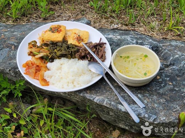 마을 주민들이 정성껏 준비한 숲밥이다. / 한국관광공사