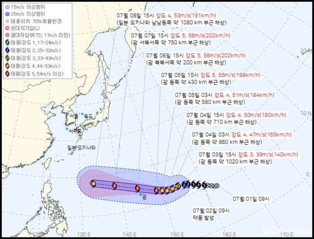 9호 태풍 바비 이동경로. / 기상청