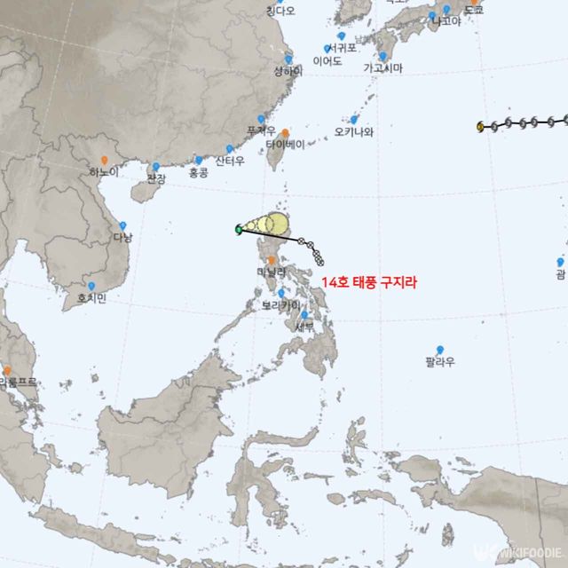 14호 태풍 구지라 예상경로 현재위치. / 기상청