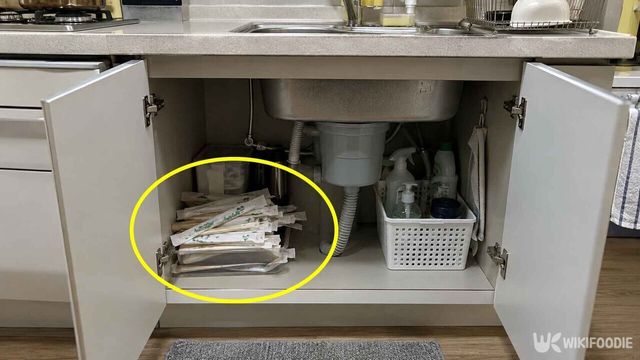 싱크대 아래 수납장에 배달용 나무젓가락이 여러 개 쌓여 있는 모습. (AI 생성) / 위키푸디