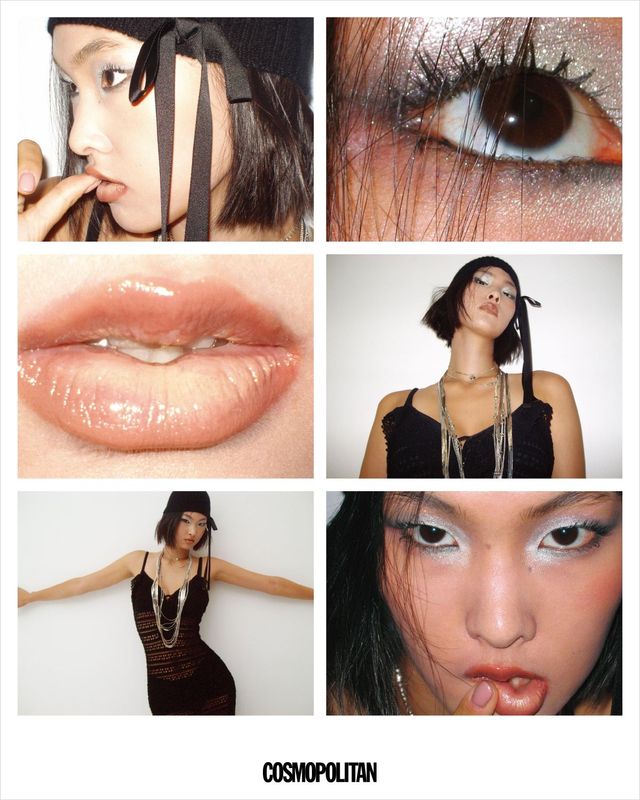 크로셰 미디드레스 61만원 Self-portrait. 비니, 실버 메탈 네크리스 모두 가격미정 Chanel. 하트 실버 네크리스, 레이어드한 실버 네크리스 스타일리스트 소장품. 