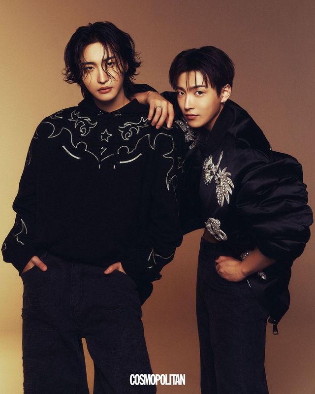 (성화)후디, 데님 팬츠 모두 Balmain. (홍중)보머 재킷 Balmain. 