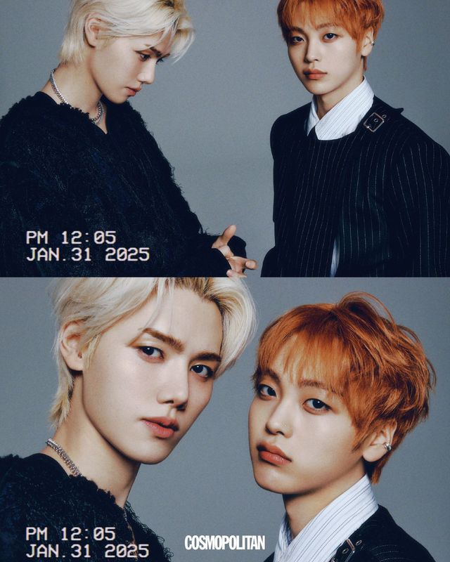 (민희)코트 Dries Van Noten. 목걸이 Abyb. 이너 톱 스타일리스트 소장품. (형준)셔츠 Arket. 재킷, 이어 커프 스타일리스트 소장품.