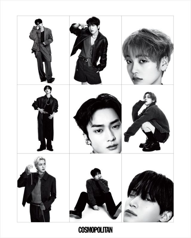 (위에서 왼쪽부터, 세림)트위드 재킷, 그레이 재킷, 팬츠 모두 Wooyoungmi. 목걸이 Swarovski. 이너 톱, 반지, 벨트, 슈즈 스타일리스트 소장품. 귀고리 본인 소장품. (앨런)재킷, 이너 셔츠, 쇼츠 모두 Dior Men. 큐빅 목걸이 Abyb. 이어폰 모양 목걸이 Portrait Report. 벨트 스타일리스트 소장품. (형준)이어 커프 스타일리스트 소장품. (원진)코트, 슈즈 모두 Bottega Veneta. 목걸이 Portrait Report. 이너 톱, 팬츠, 벨트, 팔찌, 반지 스타일리스트 소장품. (태영)이어 커프 Portrait Report. (성민)카디건, 쇼츠, 슈즈 모두 Ferragamo. 니삭스 스타일리스트 소장품. (민희)재킷, 이너 톱, 팬츠 모두 Dior Men. 목걸이 Portrait Report. 벨트, 이어 커프, 반지 스타일리스트 소장품. (우빈)니트, 레더 셔츠, 팬츠, 슈즈 모두 Bottega Veneta. 반지 스타일리스트 소장품. 귀고리 본인 소장품. (정모)이어 커프 스타일리스트 소장품. 