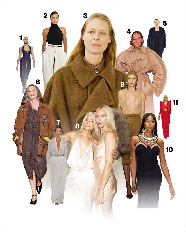 1 2025 S/S SCHIAPARELLI, 2 2025 S/S MAX MARA, 3 2024 F/W LEMAIRE, 4 2024 F/W VETEMENTS, 5 2024 F/W MAX MARA, 6 2024 F/W MIU MIU, 7 2025 S/S RALPH LAUREN, 8 2025 S/S BALMAIN, 9 2024 F/W SAINT LAURENT, 10 2025 S/S DURAN LANTINK, 11 2025 S/S BALMAIN.