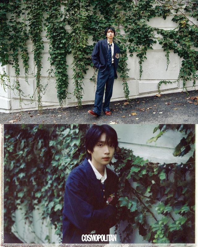 재킷 Kenzo. 셔츠 Heute. 팬츠 Zagae. 슈즈 Timberland. 타이 스타일리스트 소장품. 