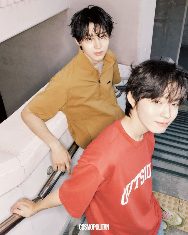 (왼쪽부터, 주왕)반팔 아노락 Jeep. (케이주)아웃사이더 레터링 반팔 티셔츠, 버뮤다 데님 팬츠 모두 Jeep.