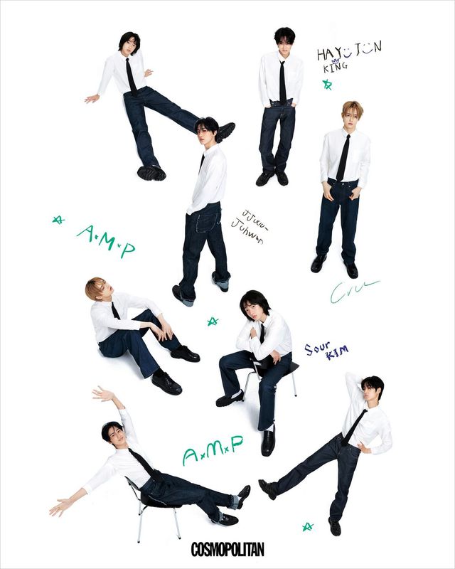 (김신)데님 팬츠 Levi’s. 셔츠, 타이, 로퍼 스타일리스트 소장품. (하유준)데님 팬츠 Calvin Klein Jeans. 셔츠, 타이, 더비 슈즈 스타일리스트 소장품. (주환)데님 팬츠 Molly Goddard. 로퍼 The Kenford Fine Shoes. 셔츠, 타이 스타일리스트 소장품. (크루)데님 팬츠 Levi’s. 더비 슈즈 Etro. 셔츠, 타이 스타일리스트 소장품.