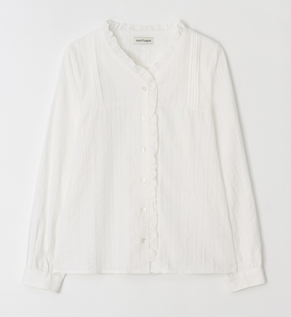 V-Neck Ruffle Pintuck Blouse