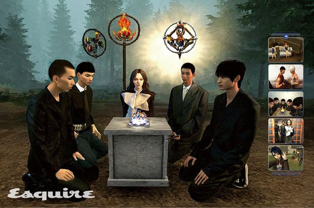 카나비 스트라이프 레임 재킷, 스트라이프 레임 팬츠, 첼시 부츠 모두 가격 미정 셀린느 옴므. 코튼 셔츠, 레더 벨트 & 플란넬 팬츠, 실크 타이 모두 가격 미정 프라다. 차세르 재킷, 화이트 노트 셔츠 모두 가격 미정 셀린느. 재킷, 옥스퍼드 셔츠, 팬츠, 실크 타이 모두 가격 미정 프라다. 재킷, 턱시도 팬츠, 테라 벌카 스니커즈 모두 가격 미정 로에베.