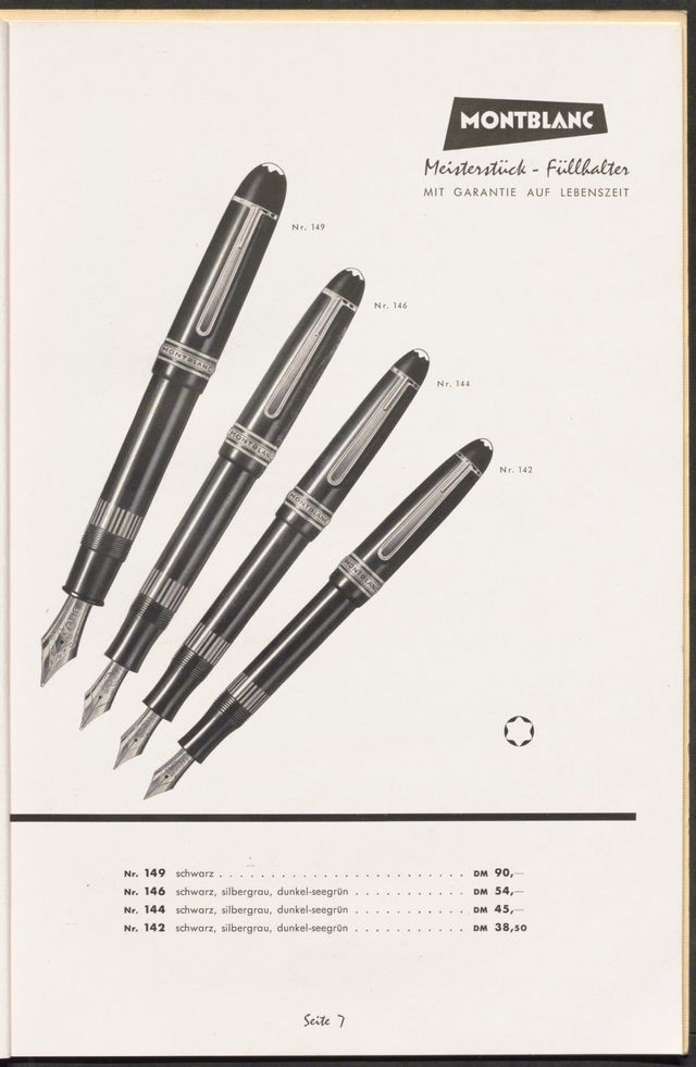 1920 ~ 50년대 제작한 몽블랑 마이스터스튁의 광고 그래픽 및 카탈로그.