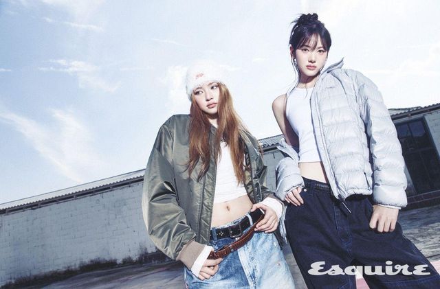 (하음) 휠 MA-1 재킷, 아틀리에 시어 롱 슬리브리스 톱, 트롱 프뢰유 멀티 팬츠, 헤어리 언커프드 비니, 리자드 레더 벨트, 웨스턴 스터디드 벨트 모두 LMC. (수이) 오벌 글로브 라이트 웨이트 후디드 다운 재킷, 스타 로고 슬리브리스 톱, CNTRST 더블 니 데님 팬츠, 리자드 레더 벨트 모두 LMC.