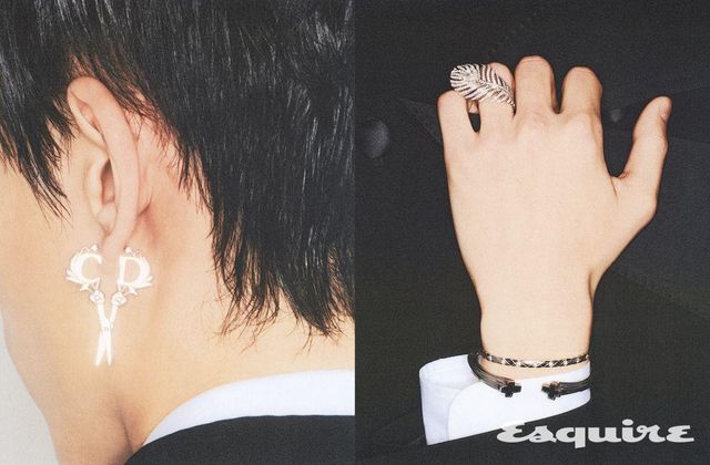 브라스 이어링 가격 미정 디올 맨. 314개의 다이아몬드를 세팅한 화이트 골드 라지 링 7000만원대 부쉐론. 18K 화이트 골드에 브릴리언트 컷 다이아몬드를 세팅한 코코 크러쉬 미니 브레이슬릿 가격 미정 샤넬 화인 주얼리. 실버에 블랙 오닉스를 세팅한 뱅글 가격 미정 스티븐 웹스터. 재킷 490만원대, 셔츠 140만원대 모두 돌체앤가바나. 