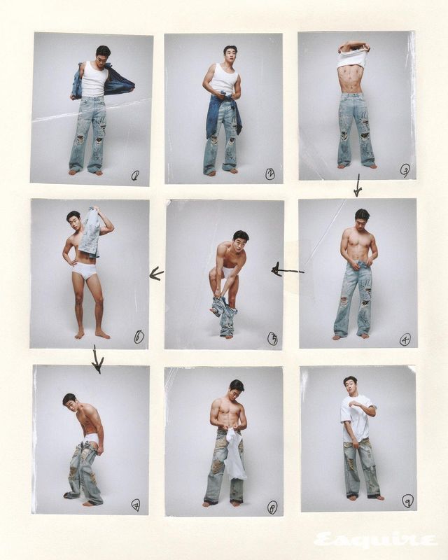 베이포트 인디고 다이 재킷 39만9000원 폴로 랄프 로렌. 슬리브리스 톱 4만2000원 레시토. 드로잉 프린트 데님 팬츠 58만원대 돔레벨 by 비이커. 디스트로이드 인디고 버스트 데님 팬츠 21만6000원 레시토. 티셔츠 에디터 소장품.