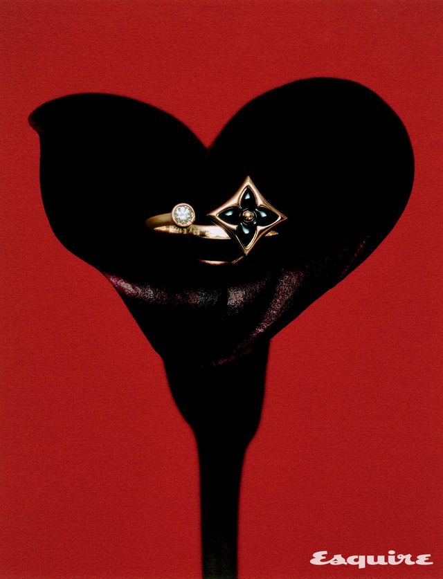 옐로 골드에 오닉스와 다이아몬드를 세팅한 컬러 블라썸 미니 스타 링 루이 비통.