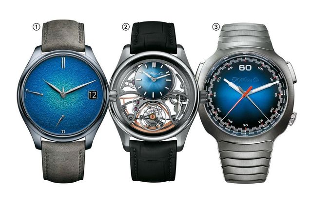 1 인데버 퍼페추얼 캘린더 탄탈륨 블루 애나멜. 2 파이오니어 실린드리컬 투르비용. 3 스트림라이너 플라이백 크로노그래프.