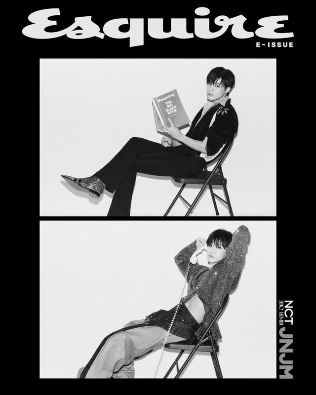 (위) 제노가 찬 네크리스는 돌체 앤 가바나. 셔츠, 재킷, 팬츠, 신발 모두 발렌티노. (아래) 재민이 입은 팬츠 준지, 슈즈 드리스 반 노튼, 가디건은 스타일리스트 소장품. 오른손 약지에 낀 반지 비부스(VIVUS), 검지에 낀 반지 로우하이드(RawHyde) 왼손 검지와 약지에 낀 반지 스반달. 중지에 낀 반지 비부스.