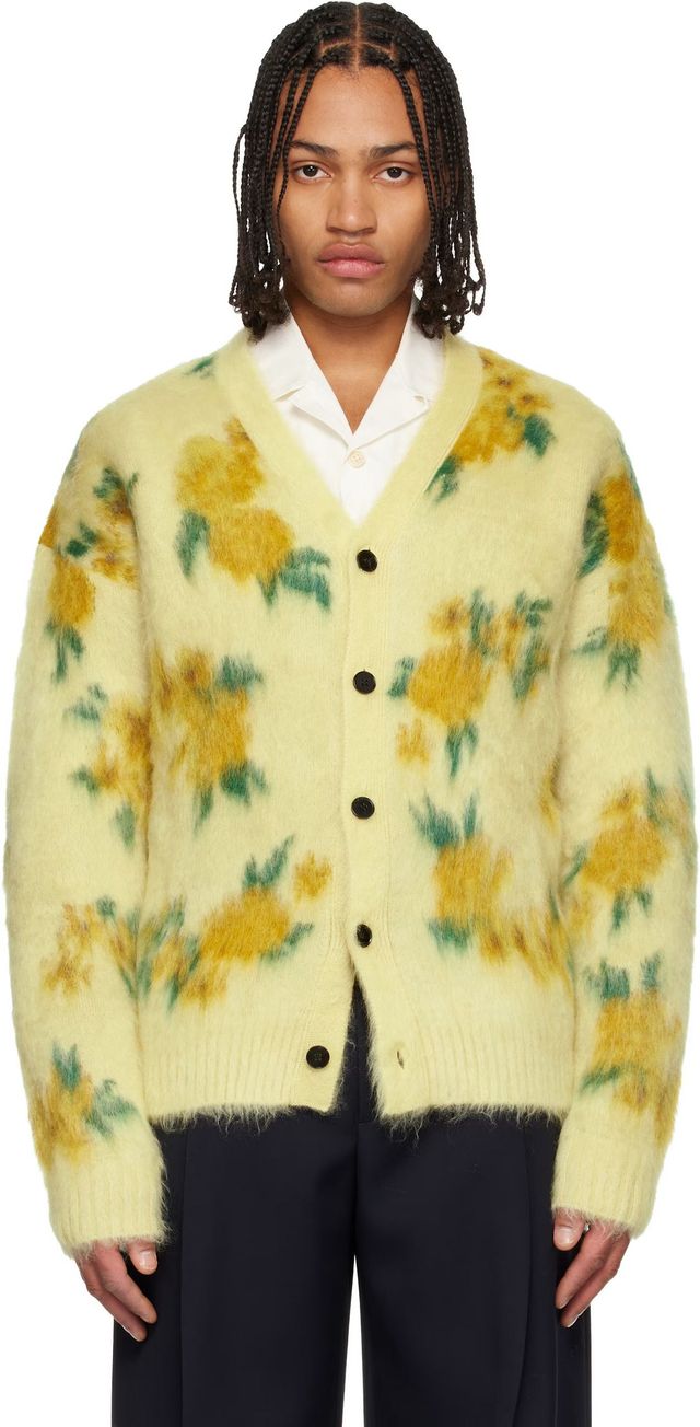 Yellow Wool Blend V-Neck Cardigan
