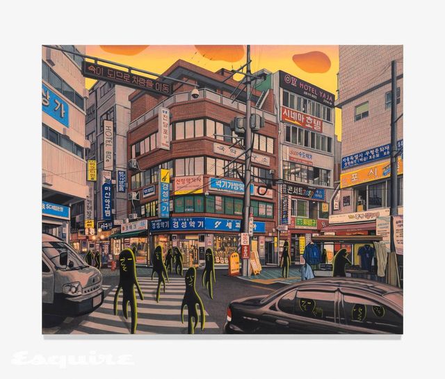 이우성, '종로3가역 5번 출구로 나오면 내가 보일 거야', 2024-2026, 캔버스에 아크릴릭, 아크릴릭 과슈, 130.5 x 162.5cm.