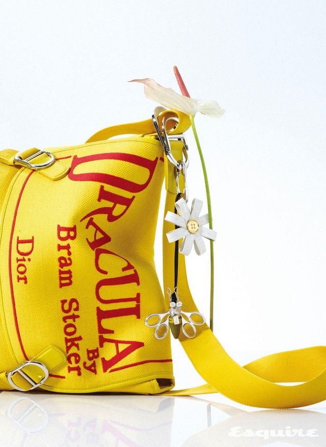 브램 스토커의 〈드라큘라〉 초판 커버를 모티브로 한 디올 제트 미디엄 맨 메신저백, 데이지 맨 키링, 실버 피니시 브라스 꿀벌 맨 백 참 모두 가격 미정 디올. 