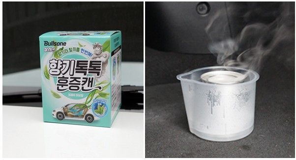 연기를 발생시켜 에바포레이터 구석구석까지 냄새 원인균을 제거하는 훈증타입 탈취제. / 이미지 출처: 불스원샷