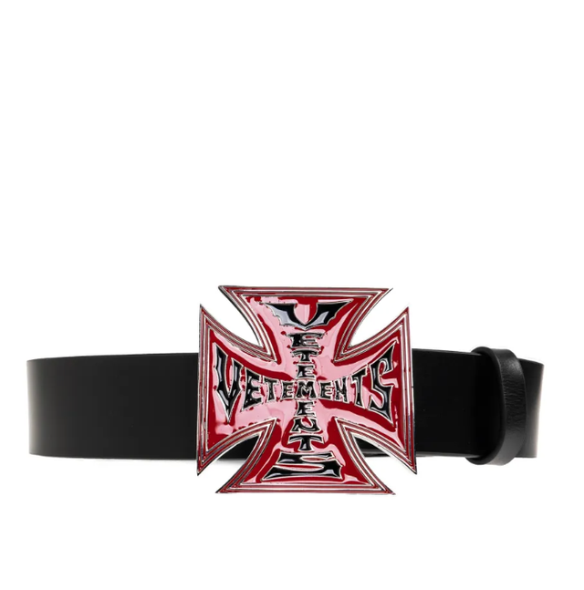 크로스 버클 레더 벨트(cross-buckle leather belt)