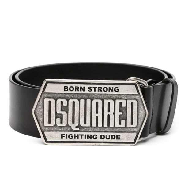로고 플라크 레더 벨트(logo-plaque leather belt)