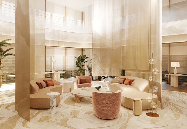 높은 층고에서 개방감이 느껴지는 5층의 라 레지당스 공간.