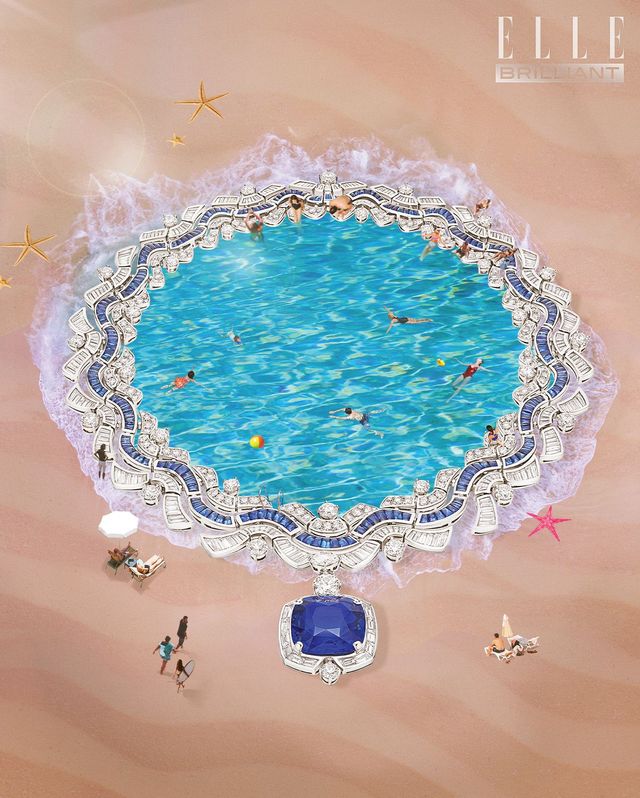 플래티넘에 38.93캐럿의 사파이어를 세팅한 사파이어 에테르나 웨이브 네크리스는 BVLGARI.