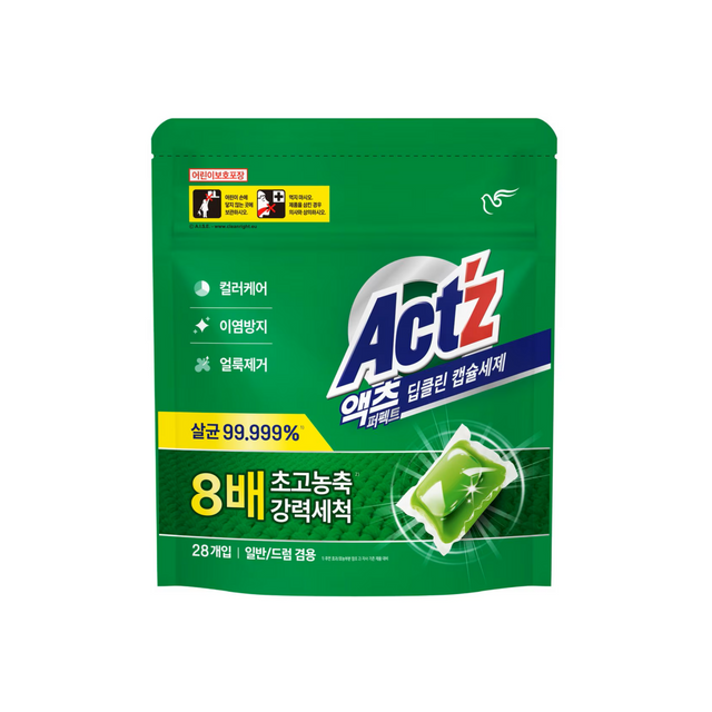 액츠 퍼펙트 캡슐세제 딥클린: 색상 보호와 세탁력 균형을 잡은 살균제 겸용, 중성, 5kg용 28개입 3팩 1만8천9백원. 