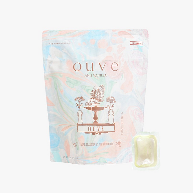 우브에 퍼퓸 올인원 캡슐 세제 아니스 바닐라: 독특한 아니스에 플로럴 앰버 바닐라를 더한 따뜻한 향, 약알칼리성, 6kg용 30개입 2만2천원. 