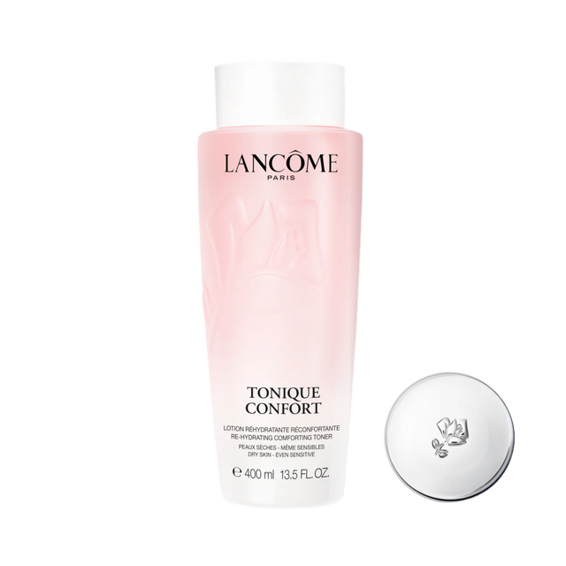 랑콤 토닉 꽁포르 - 핑크빛 프로방스 장미꽃수와 당아욱 추출물이 스쿠알란, 저분자 히알루론산을 만나 보습, 진정 효과. 200mL 6만8천원, 400mL 9만7천원.