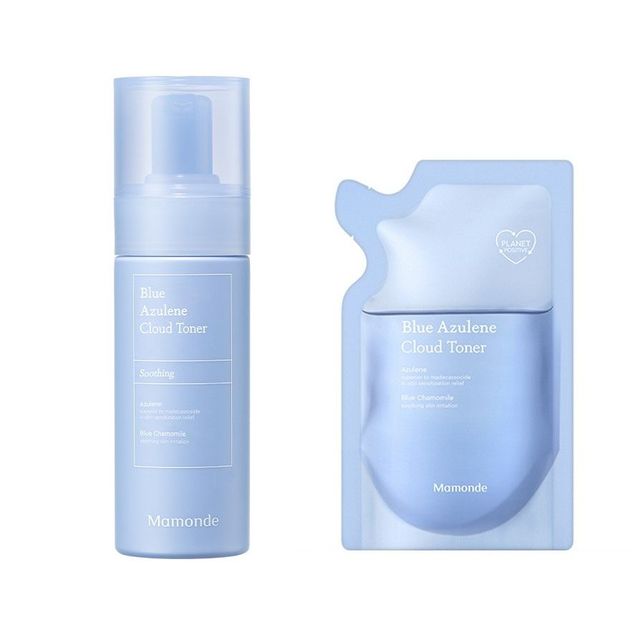 마몽드 블루 아줄렌 클라우드 토너 - 고순도 아줄렌에 캐모마일꽃 추출물을 더해 진정 효과를 높였고 거품형이라 마찰 자극도 적은 약산성 토너. 150mL 3만6천원. 