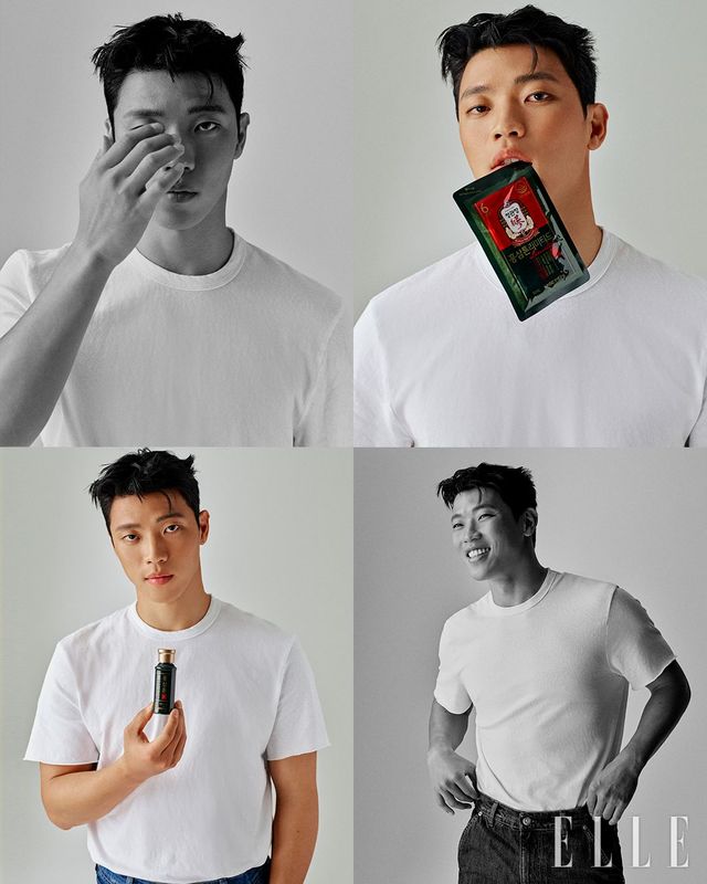 (위) 고급 홍삼인 지삼과 녹용, 희귀 버섯을 담은 홍삼톤 리미티드, 50ml , 30포, 23만5천원, Jung Kwan Jang. (아래) 엄선한 홍삼에 전통 부원료를 더해 가벼운 앰풀 제형으로 출시한 홍삼톤류, 50ml, 15병, 9만9천원, Jung Kwan Jang. 화이트 반팔 티셔츠는 James Perse. 데님 팬츠는 Our Legacy.