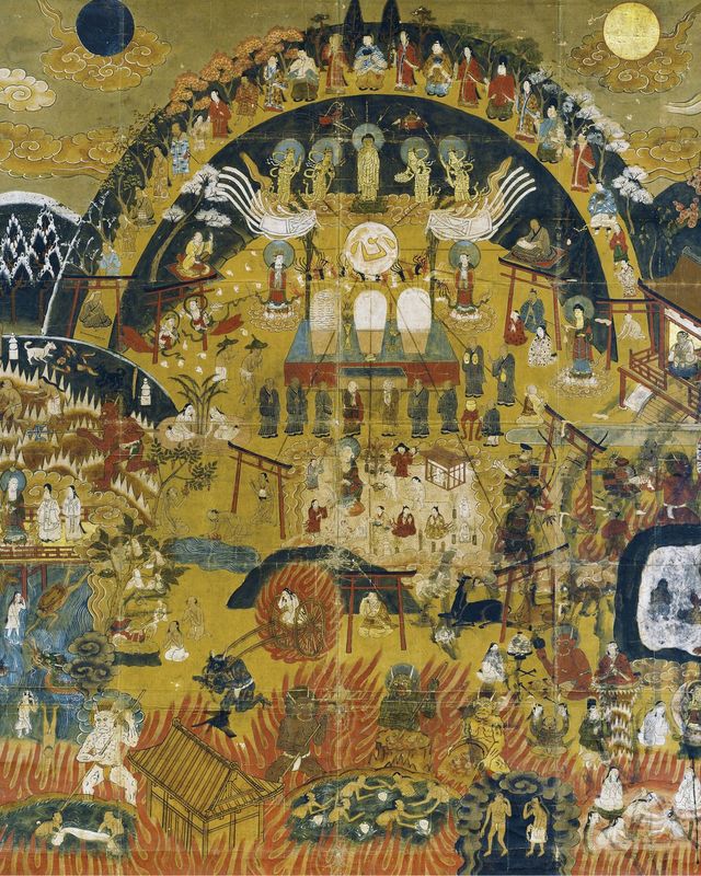 6월 16일까지 호암미술관에서 개최되는 전시는 지난 5월 6일 12점의 작품을 새롭게 교체했다. 그중 하나인 ‘구마노관심십계만다라’. 우측 하단에 ‘월경혈’과 ‘출산혈’의 지옥에 빠진 여성들의 모습이 묘사돼 있다. 