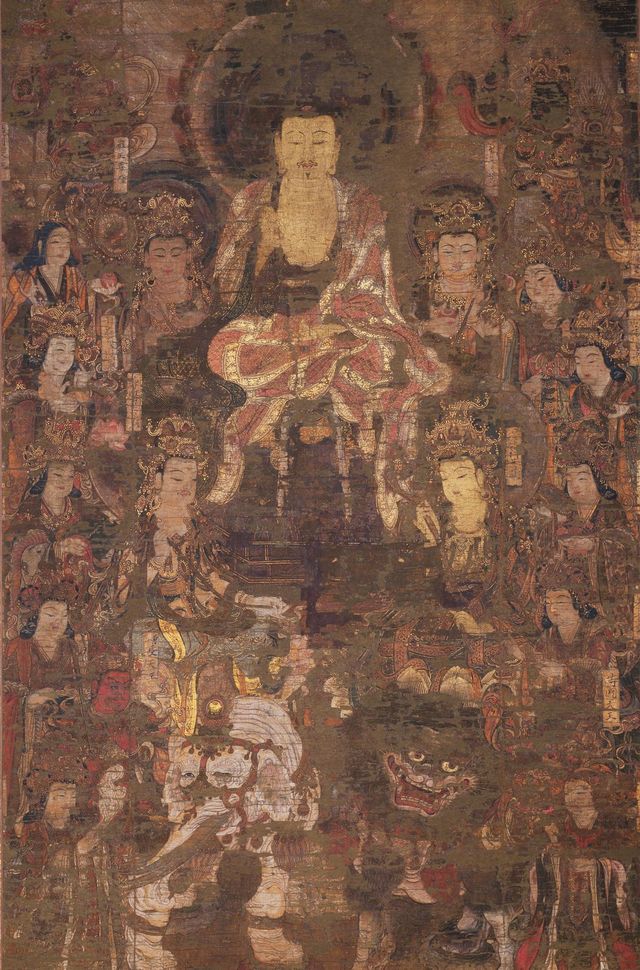 비단에 채색한 가마쿠라 시대의 ‘석가여래오존십나찰녀도’. 부처의 설법을 접한 후 신으로 거듭난 나찰녀는 인기 있는 소재였다. 