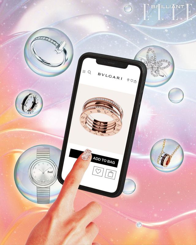 (왼쪽부터 시계방향으로) ‘티파니 T1’ 링은 TIFFANY & CO. ‘버터플라이 실루엣 다이아몬드 미니’ 링은 GRAFF. ‘콰트로 클래식’ 펜던트는 BOUCHERON. ‘포제션’ 워치는 PIAGET. ‘세이브더칠드런’ 링은 BVLGARI.