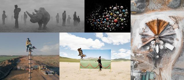 (좌측 상단부터 시계방향) 닉 브랜트 - The Day May Break 1, Najin and People in Fog, Kenya, 2020, 맨디 바커 - What Lies Beneath, Penalty, Europe, 톰 헤겐 - Quarry Mine near Augsburg, Bavaria, Germany, 2016, 이대성 - Futuristic Archaeology, Mongolia, 2015, 잉마르 비욘 놀팅 - Eviction, Lützerath, Germany, 2023 (제공: CCCP(Climate Change Photo Project) 기후환경 사진 프로젝트)