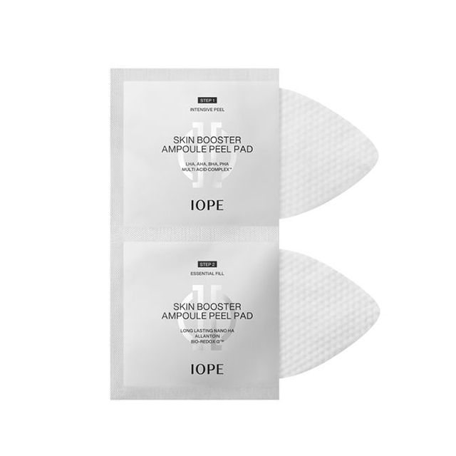 아이오페 스킨 부스터 앰플 필 패드: AHA∙BHA∙PHA∙LHA이 15%, 히알루론산과 알란토인도 함유해 각질 제거, 보습, 진정 효과도 있는 순한 홈 필링 2단계 프로그램. 1매 5천원.