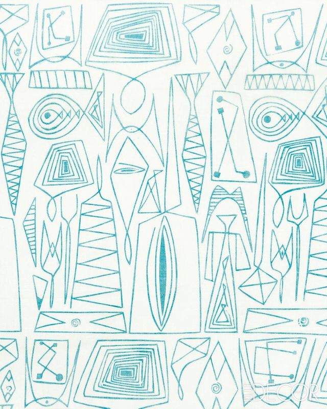 Ruth Adler Schnee, Wireworks, 1950, Screen-Printed White ‘Dreamspun’ Batiste in Aqua, Collection Cranbrook Art Museum.