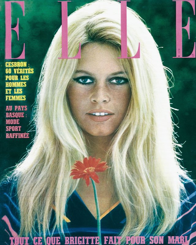 장-피에르 보노트(Jean- Pierre Bonnotte)가 촬영한 뷰티 아이콘 브리짓 바르도. 1967년 6월 29일 발행된 〈엘르〉 프랑스 1123호 표지. 
